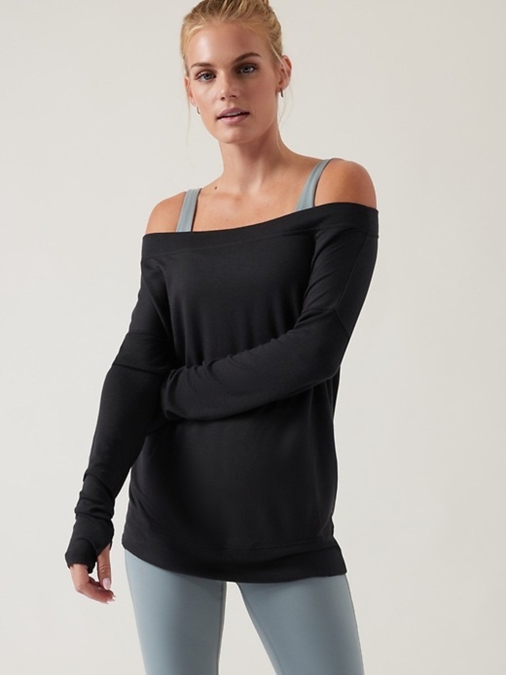 Athleta Studio Barre Sweatshirt Women Size L Tall Dark Black Boat Neck NWT Yoga